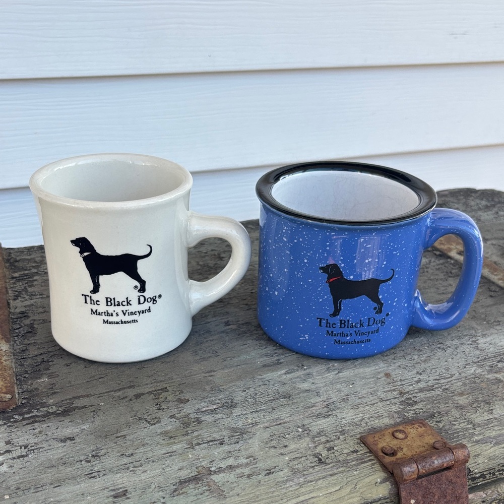The Black Dog White Ceramic & Blue Speckled Mug Set